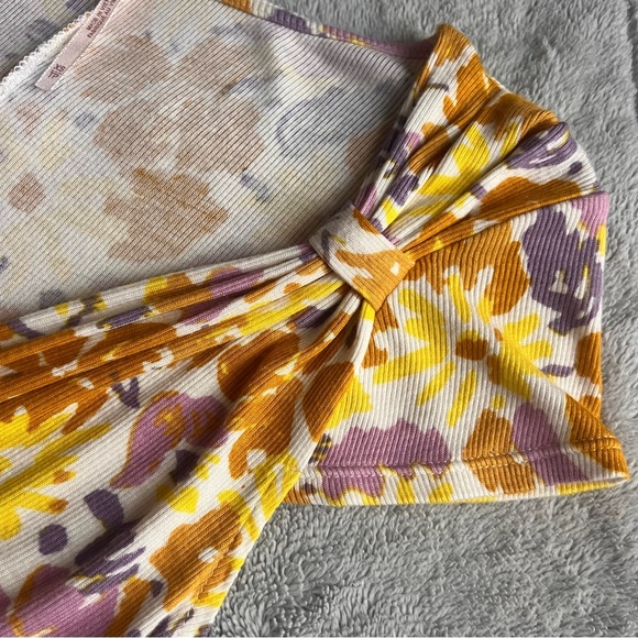 Free People Key To Your Heart Floral Slinky Ribbed Jersey Ruched Mini Dress XS - Picture 5 of 13